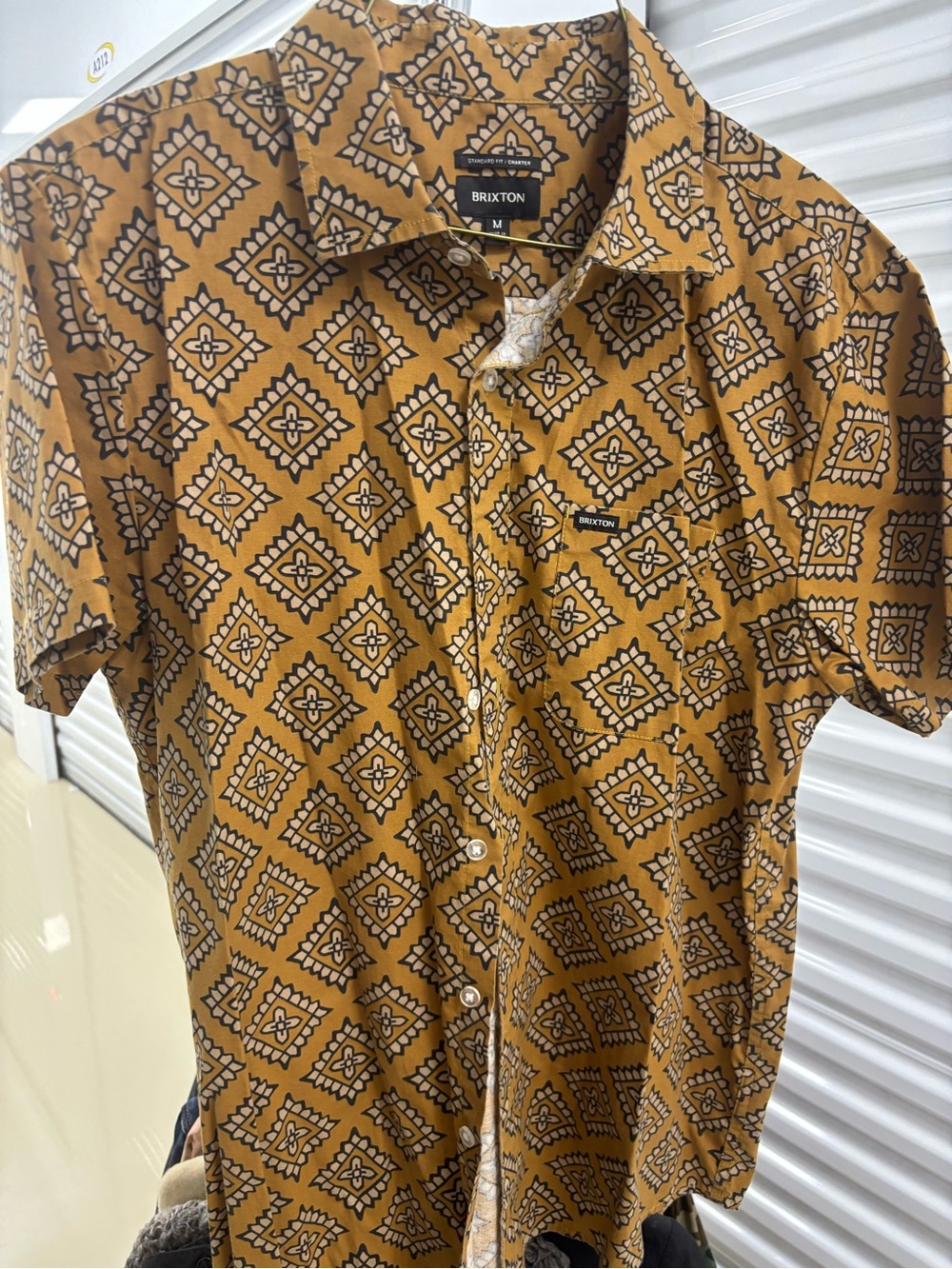 Brixton Mustard Yellow Geometric Short Sleeve Button-Down Shirt